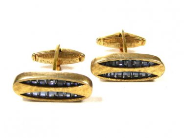 Dressy Sterling Silver & Blue Rhinestones Cufflinks by Da Vinci 10315a