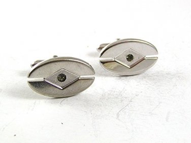 Vintage Silvertone & Rhinestones Cufflinks By SWANK 10917