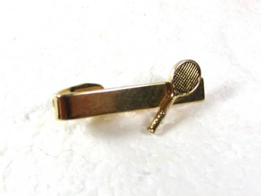 1950's - 1960's Gold Tone Tennis Racket Clasp Tie Clasp Unbranded 2616