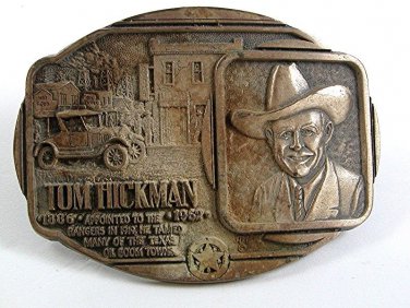 Vintage TOM HICKMAN Texas Ranger Brass Belt Buckle By ADM 3217