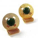 1970's Gold Tone & Green Wrap Around Cufflinks 1317