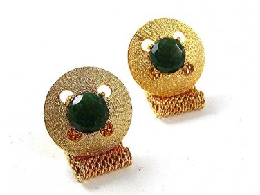 1970's Gold Tone & Green Wrap Around Cufflinks 1317