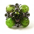 Vintage Silver Tone Green Rhinestones Brooch 121216