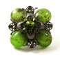 Vintage Silver Tone Green Rhinestones Brooch 121216