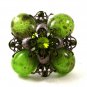 Vintage Silver Tone Green Rhinestones Brooch 121216