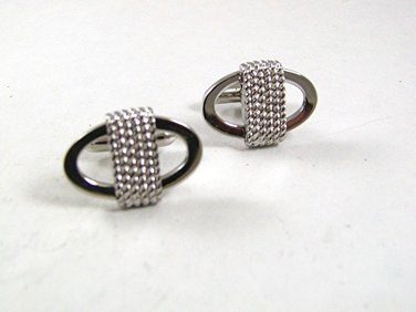 Vintage Oval Silvertone Cufflinks By SWANK 12417