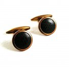 Vintage Goldtone Black Leather Cufflinks 81217