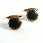 Vintage Goldtone Black Leather Cufflinks 81217