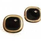 Vintage 1970's Goldtone Black & Rhinestone Cufflinks 8417