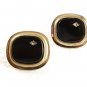 Vintage 1970's Goldtone Black & Rhinestone Cufflinks 8417