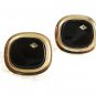 Vintage 1970's Goldtone Black & Rhinestone Cufflinks 8417