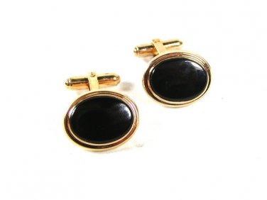 Vintage Gold Tone & Black Cufflinks Unbranded 6316