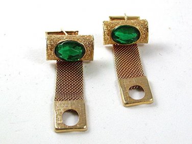 1970's Green & Gold Tone Wrap Around Cufflinks 1317
