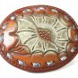Western Leather Flower w Silver Tone Threading Belt Buckle Unbranded 11315