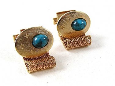 1970's Gold Tone & Blue Wrap Around Cufflinks 102616
