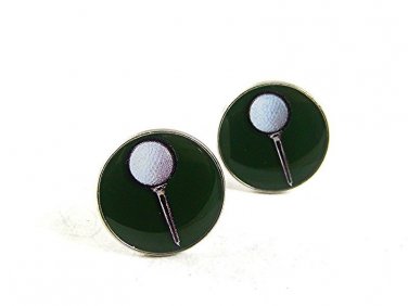 Silvertone Black White Golf Ball Tee Cufflinks 101017