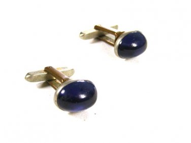 Art Deco 2 Tone Silvertone Goldtone Blue Cufflinks by ANSON 101615