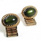 Vintage 1970's Goldtone & Green Wrap Around Cufflinks 81517