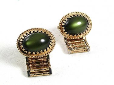 Vintage 1970's Goldtone & Green Wrap Around Cufflinks 81517