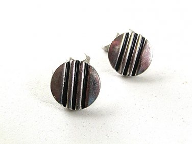 Vintage Silvertone & Black Cufflinks By SWANK 82817