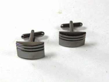 Silver Tone Black Dress Up Cufflinks 7116b
