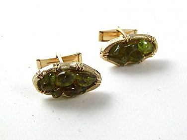 Vintage Gold Tone & Green Cufflinks 1217b