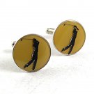 Vintage Silvertone Yellow Black Golfer Cufflinks 101017