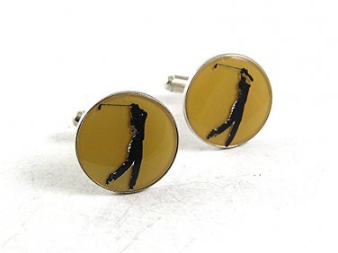 Vintage Silvertone Yellow Black Golfer Cufflinks 101017