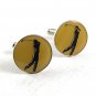 Vintage Silvertone Yellow Black Golfer Cufflinks 101017