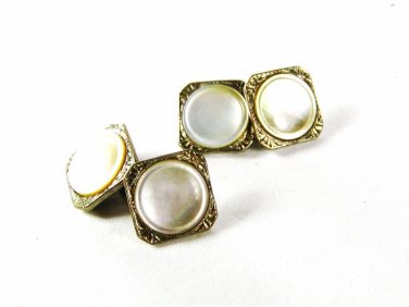 Silvertone Mother Pearl Cufflinks By HAS SMALL MARK SEE PHOTOS 42616
