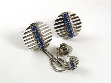Vintage Silvertone & Blue Cufflnks & Tie Tac 91817