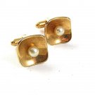1960's Goldtone & Pearl Cufflinks By MANLEIGH 5517