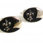 Vintage Silvertone & Black Fleur de Lis Cufflinks 9317