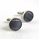 Silvertone Light Blue Cloth Cufflinks 101217
