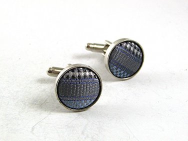 Silvertone Light Blue Cloth Cufflinks 101217