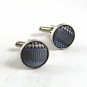 Silvertone Light Blue Cloth Cufflinks 101217