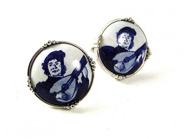 1970's Silvertone White & Blue Minstrel Cufflinks 61617