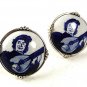 1970's Silvertone White & Blue Minstrel Cufflinks 61617