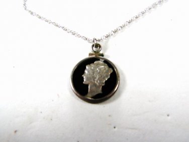 Cut Out Mercury Dime Lady Pendant & Sterling Silver 18" Chain Unbranded 11515