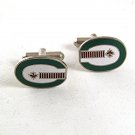 Vintage Silvetone Green Red Canadian Maple Leaf Hockey Cufflinks 9417