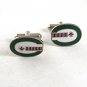 Vintage Silvetone Green Red Canadian Maple Leaf Hockey Cufflinks 9417
