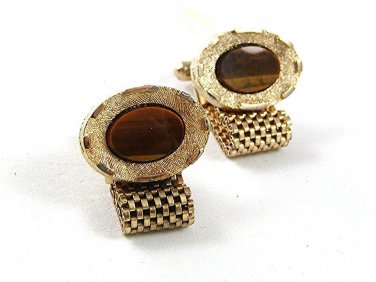 1970'S Goldtone & Tiger Eye Wrap Around Cufflinks 4317