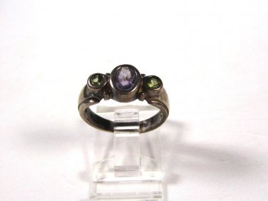 Sterling Silver & Purple 7 Green Ring Size 7 1/2 by C.A. 81715