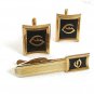 Vintage Goldtone Black Initial Letter Cufflinks & Tie Clasp By HICKOK USA 9317