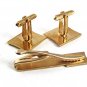 Vintage Goldtone Black Initial Letter Cufflinks & Tie Clasp By HICKOK USA 9317