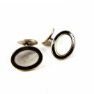 Vintage Silver Tone Black & Mother of Pearl Cufflinks 92916