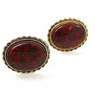 Vintage Gold Tone & Red Agate Cufflinks 1217