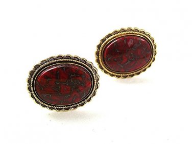 Vintage Gold Tone & Red Agate Cufflinks 1217