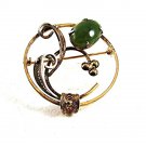 Vintage Sterling Silver Gold Vermeil Jade Brooch By SORRENTO 9417
