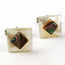 Vintage Silver Tone & Mother of Pearl & Abalone Cufflinks 9116